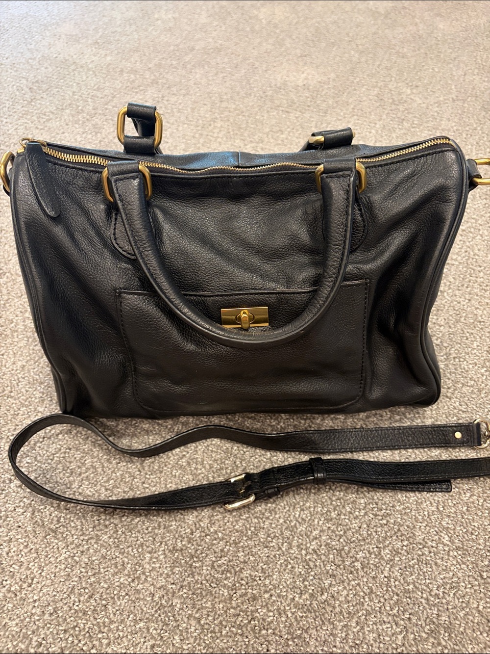 J. Crew Black Leather Satchel with Gold Hardware